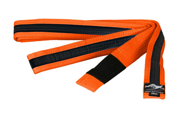 Bjj Kindergürtel orange mit schwarzem Streifen